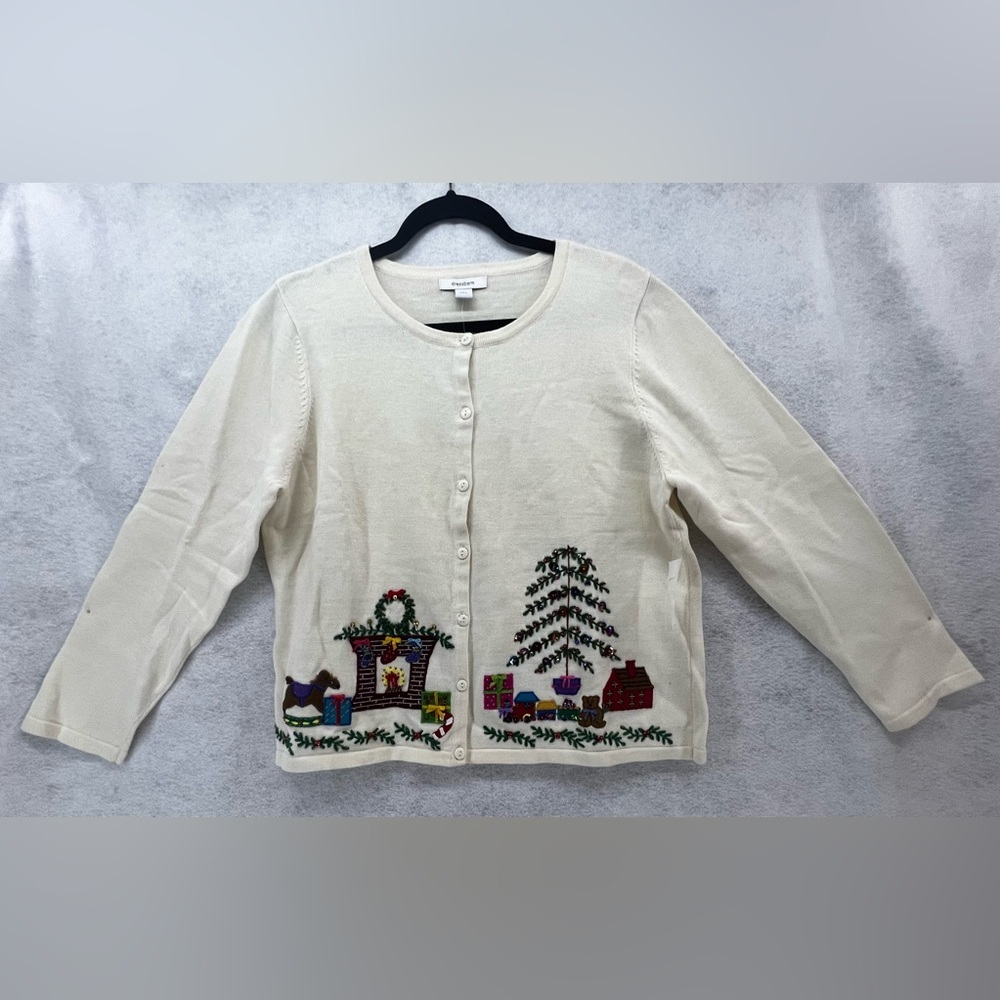 Dressbarn Women's Cream Long Sleeve Cotton Blend‎ Christmas Sweater Size XL D3